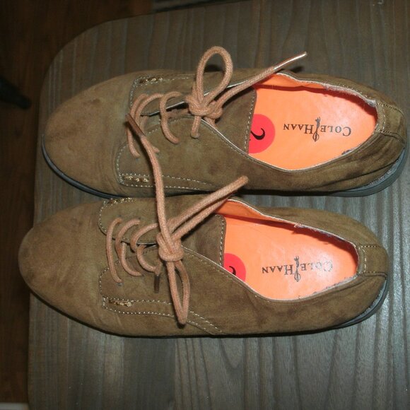 Cole Haan Shane Nike Air Faux Suede Oxford Shoes Cognac Brown child size 2 - Picture 1 of 4